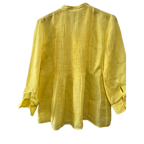 Theory Long Sleeve tunic pin tuck relaxed v neck Sunny Yellow Top Sz-M Relaxed - Picture 2 of 7